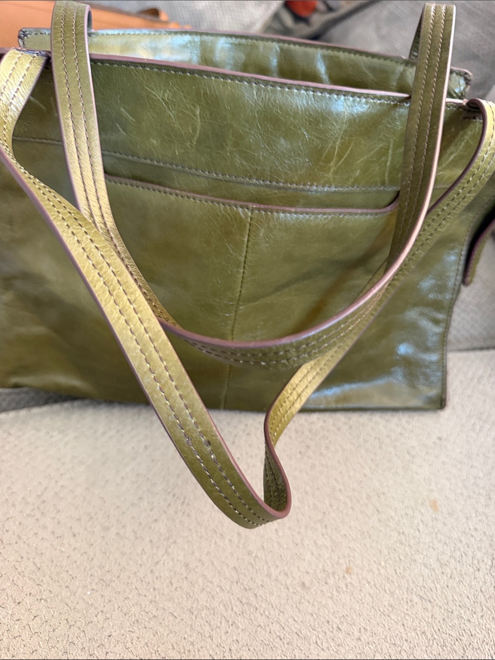 HOBO Olive Green Leather Shoulder Bag with Front Zip - Picture 4 of 6